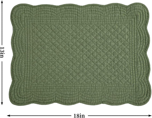 HOMBYS Quilted Placemats Set of 6 Washable-13x18 inches Rectangular Placemats for Kitchen Table-100% Cotton Fabric Rectangular Table Mats, (Emerald Green)