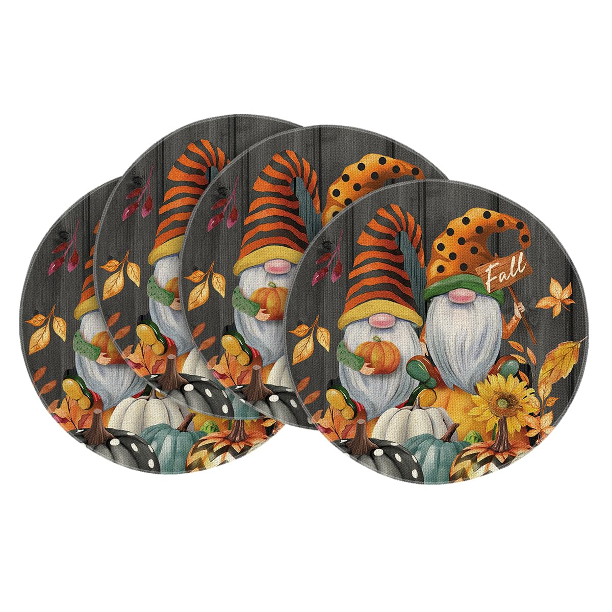 Artoid Mode Gnomes Pumpkins Fall Placemats Set of 4, 12x18 Inch Seasonal Autumn Thanksgiving Table Mats for Party Kitchen Dining Decoration