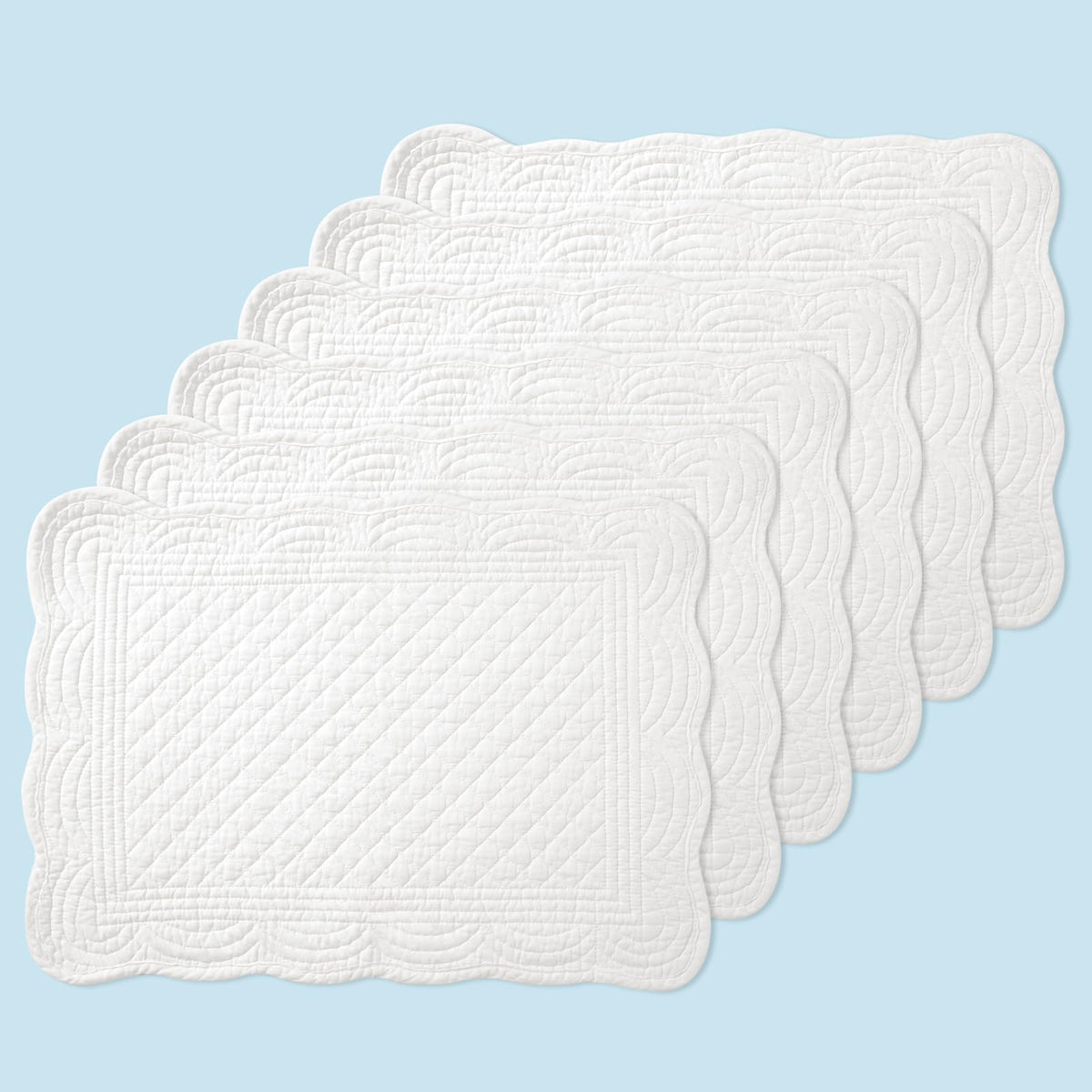 6 PC Quilted Placemats, 18"X13"Extra Large Cotton Placemats Set of 6, 100% Cotton Fabric Washable Cloth Table Mats for Kitchen & Dining Table - Soft &Easy Clean(Flax, Rectangular)
