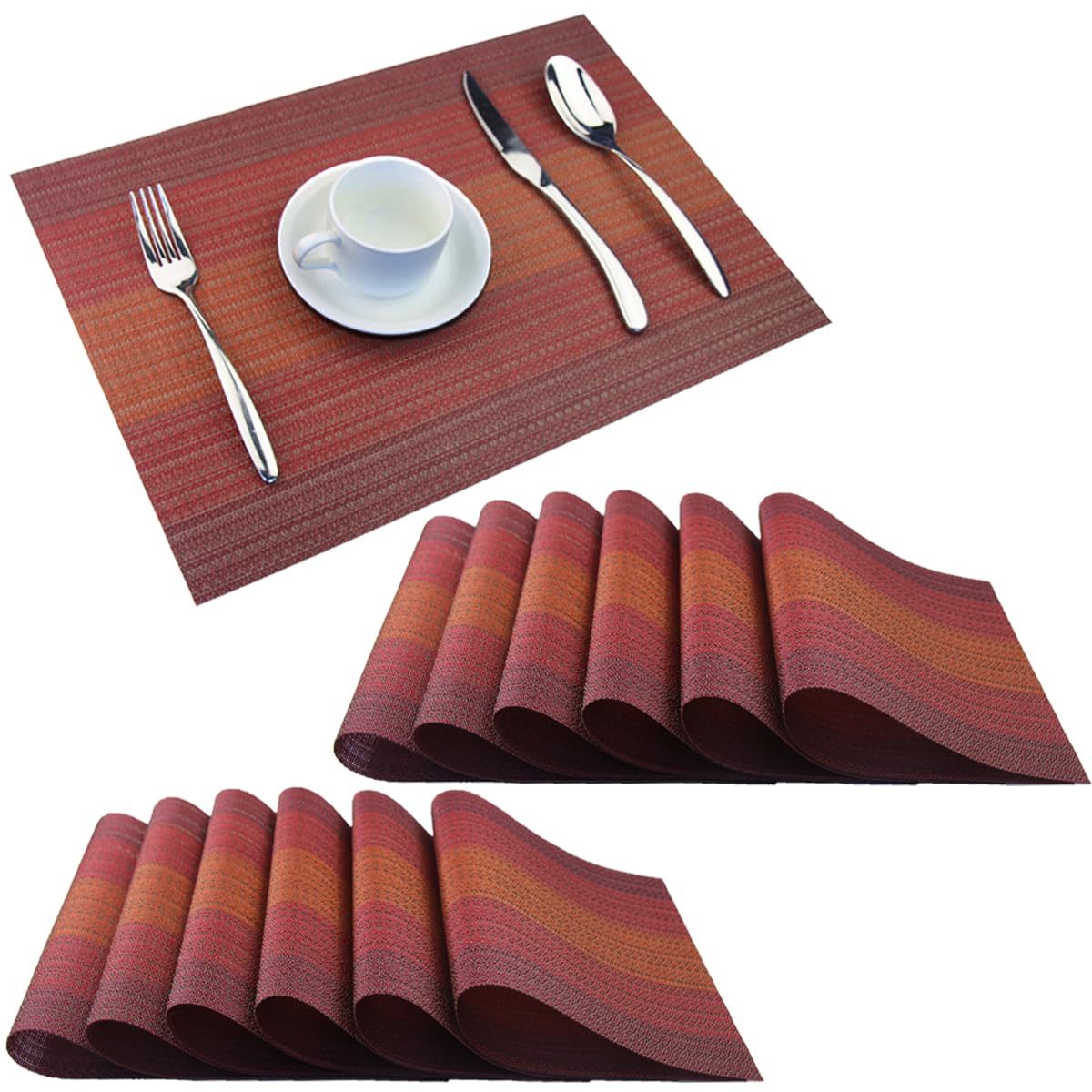 PIGCHCY Placemats,Washable Vinyl Woven Table Mats,Elegant Durable Placemats for Dining Table Set of 4 (18 x 12 inches, Pure Black)