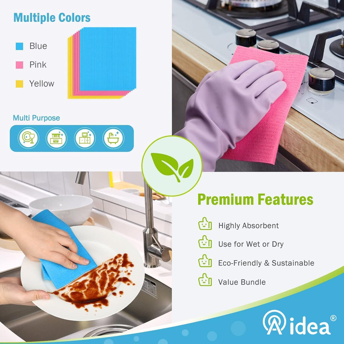 AIDEA Swedish Dishcloths for Kitchen, 20PK, Reusable Paper Towels, 7"×6"