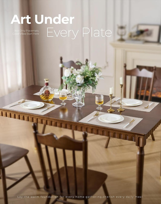 Beige Placemats Set of 8 - Heat-Resistant, Non-Slip Table Mats, Washable Woven Vinyl for Indoor & Outdoor Dining