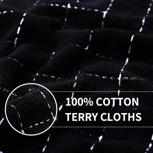 Homaxy 100% Cotton Terry Kitchen Towels, 4 Pack, Black