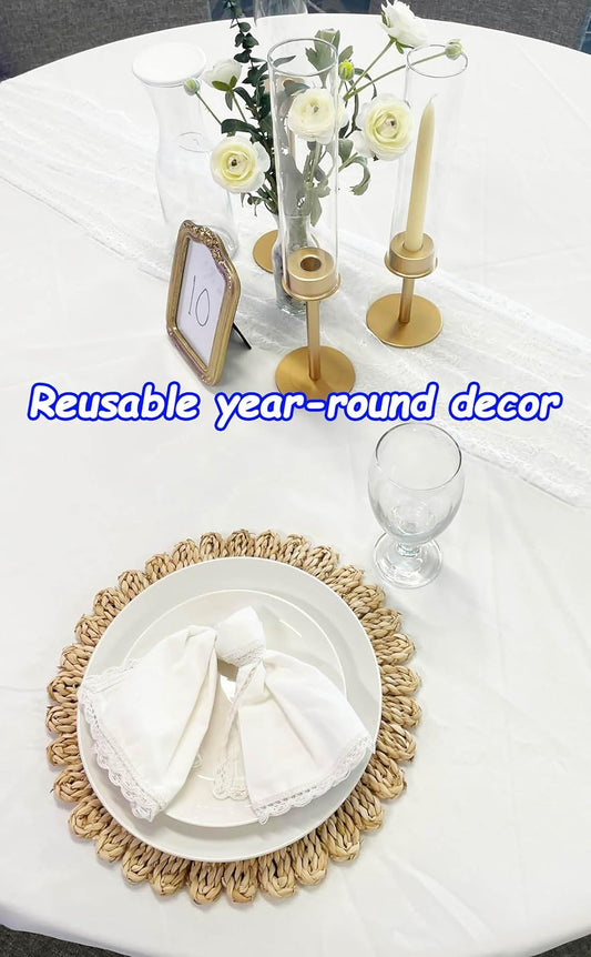 13.8" Set of 4 Round Woven Corn Husk Placemats by Delaqiko