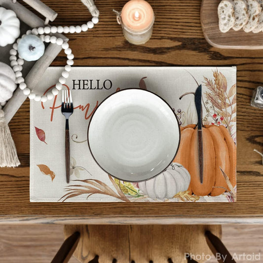 Artoid Mode Hello Pumpkin Fall Placemats Set of 4-12 x 18 Inch