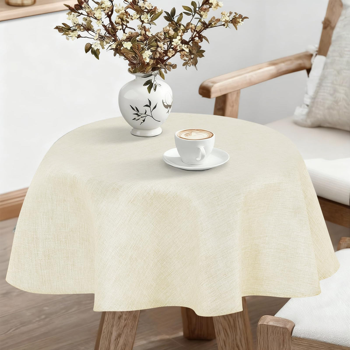 JIUZHEN Faux Linen Rectangle Tablecloth, Wrinkle Stain Resistant Farmhouse Textured Table Cloth Decorative Fabric for Kitchen, Dining, Party, Wedding,Outdoor Use,90 x 132 Inch,Beige