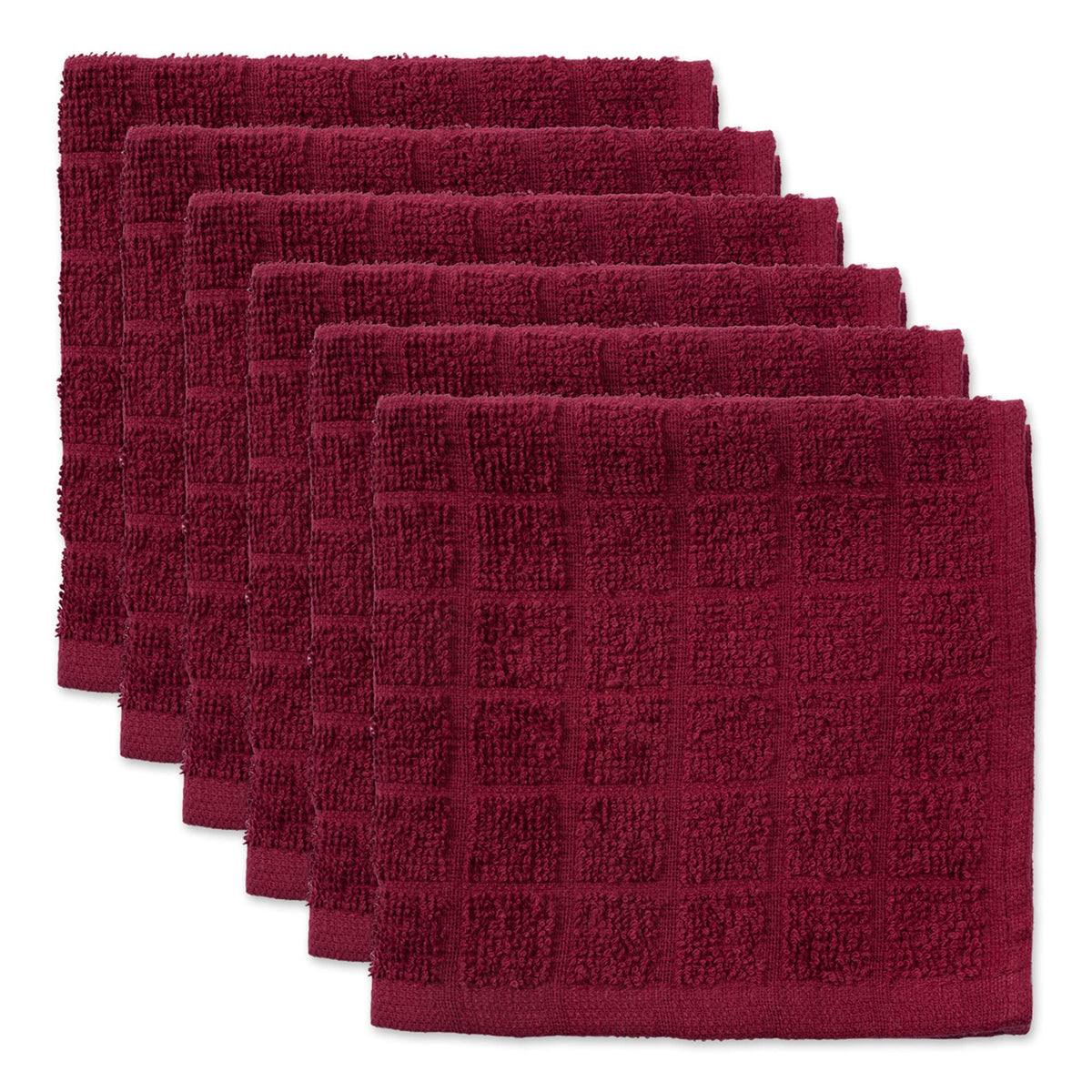 DII Basic Terry Collection Solid Windowpane Dishcloth Set, 12x12, Spice, 6 Piece
