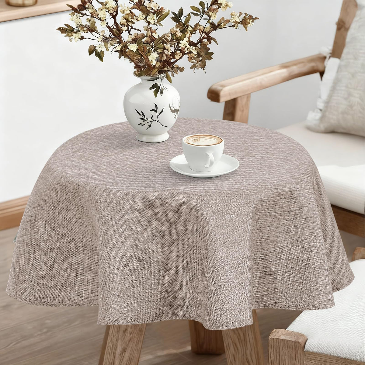 JIUZHEN Faux Linen Rectangle Tablecloth, Wrinkle Stain Resistant Farmhouse Textured Table Cloth Decorative Fabric for Kitchen, Dining, Party, Wedding,Outdoor Use,90 x 132 Inch,Beige