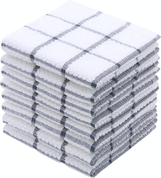 Cotton Dish Towels for Kitchen, Dish Rags, 12 x 12 Inches, 8pc, Grey