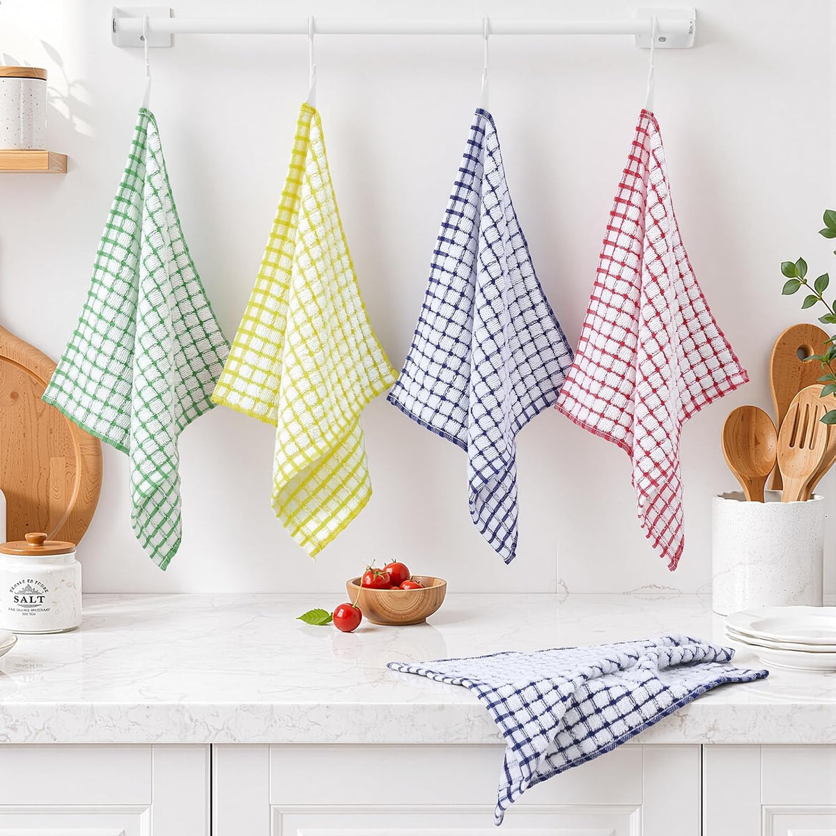 Homaxy 8 Pack Terry Kitchen Dish Cloths, 12"x12", Blue/Yellow/Red/Green