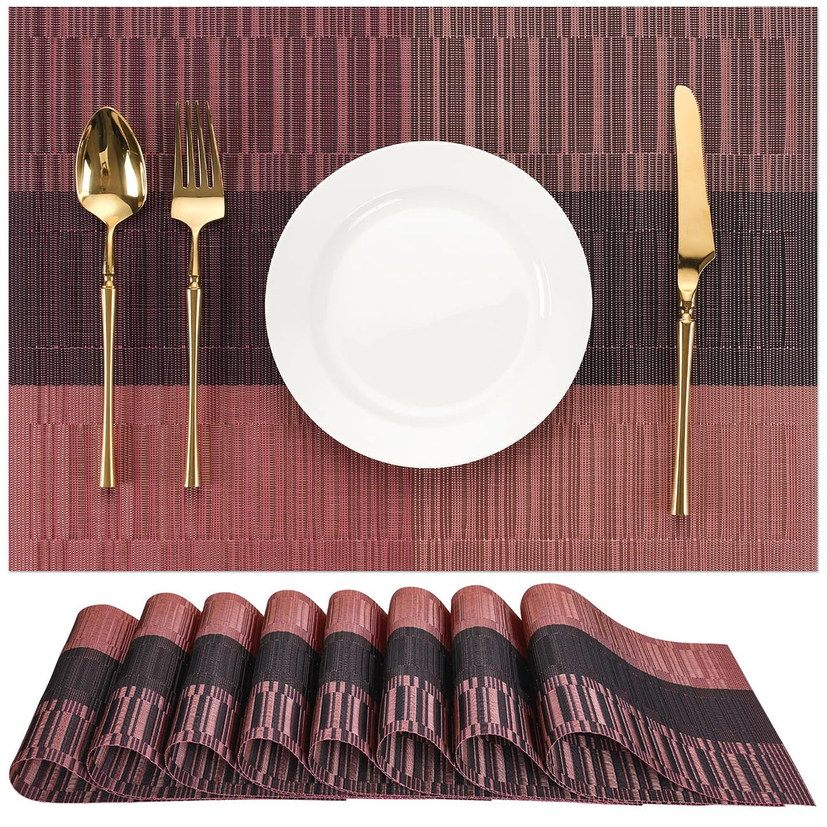 Placemats Set of 6, Vinyl Woven Heat-Resistant Place Mats