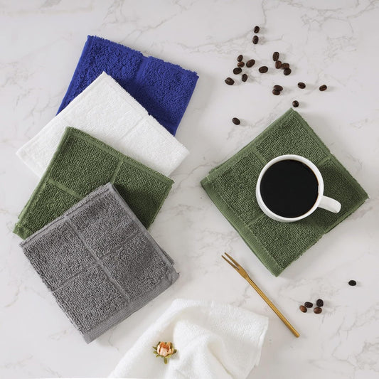 Glynniss Dish Rags for Washing Dishes, 100% Cotton Navy Kitchen WashCloths