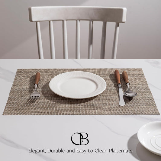 Placemats Set of 4 - Easy Clean Woven Vinyl Placemats for Dining Table, Indoor/Outdoor Place Mats, Washable PVC Table Mats(Caramel)