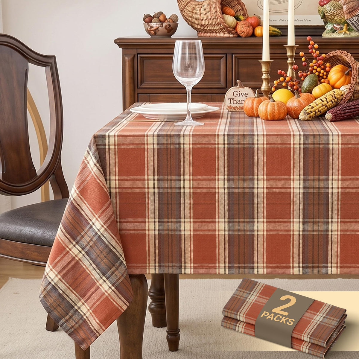 Fall & Thanksgiving Tablecloth Rectangle, Tartan Plaid, 60x102 in