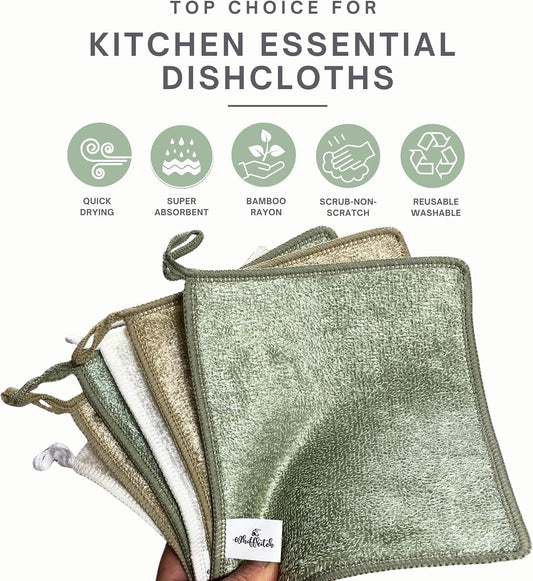 Whiffkitch Dishcloths Kitchen Dishrag Cleaning Scrub Reusable 6pk 6x7in