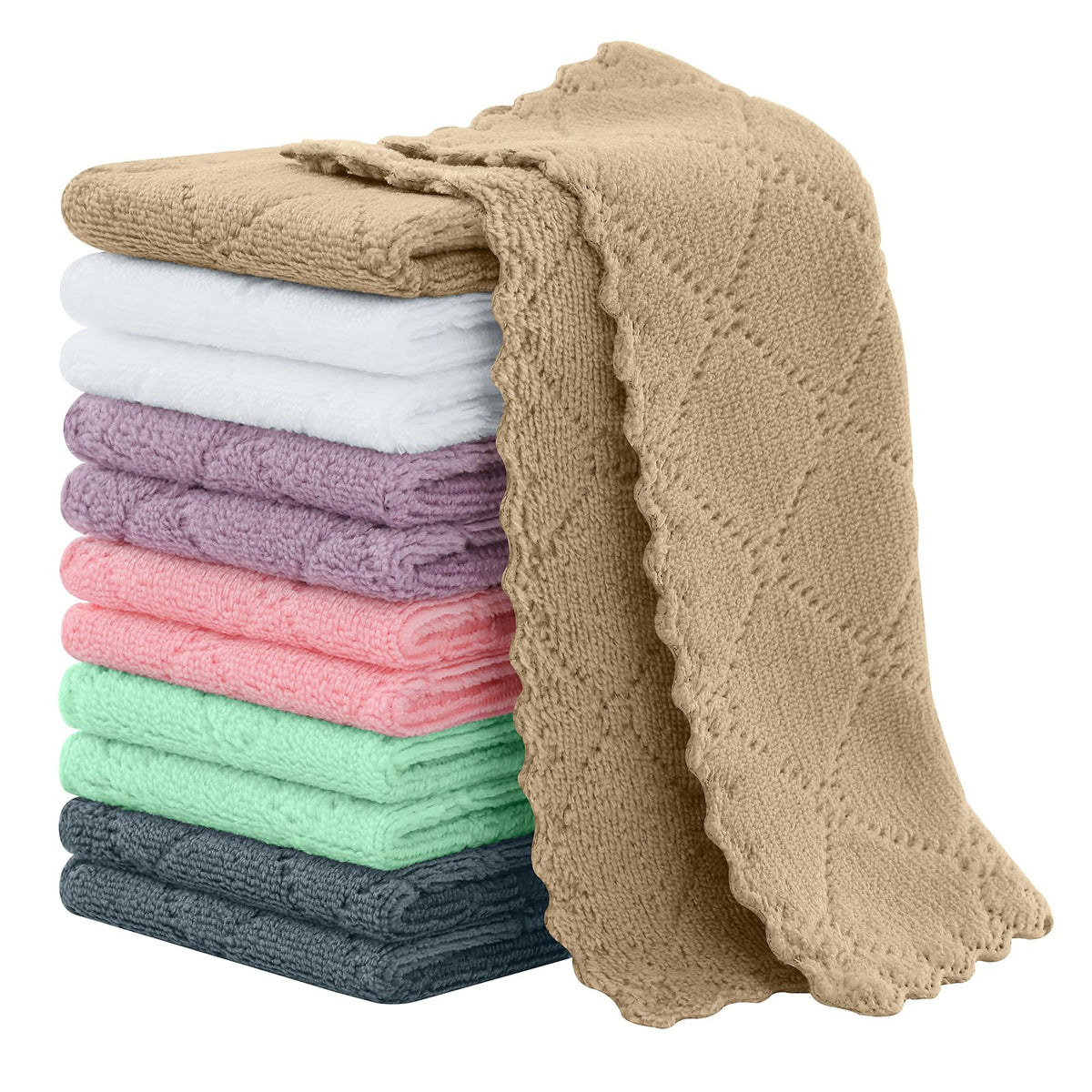 Homaxy 12 Pack Super Soft & Absorbent Dish Cloths, 10" x 10", Grey