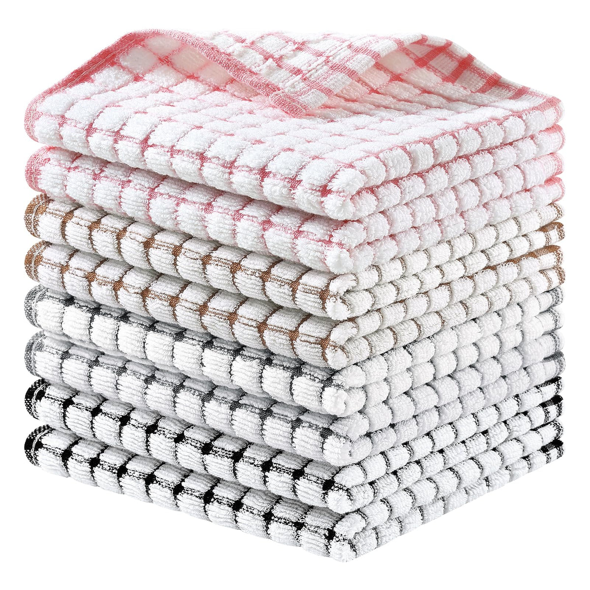 Homaxy 8 Pack Terry Kitchen Dish Cloths, 12"x12", Blue/Yellow/Red/Green