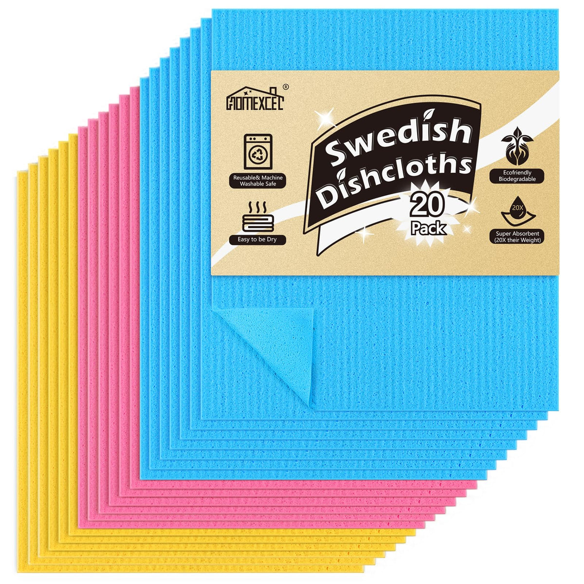 HOMEXCEL 10PK Swedish Dishcloths for Kitchen, Absorbent Dish Cloths, 7x6in