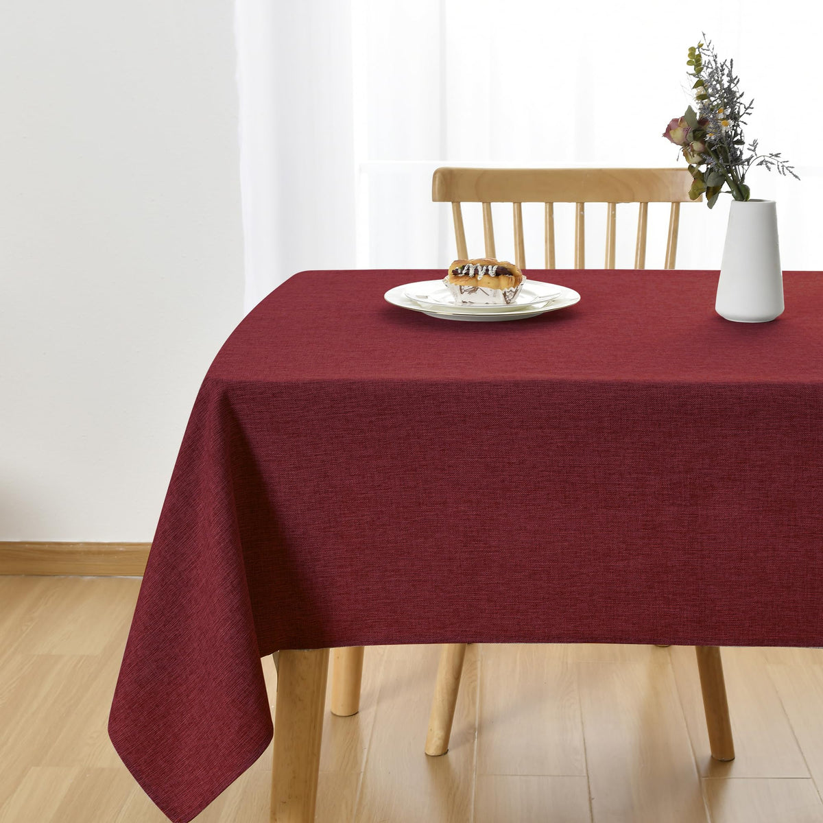 JIUZHEN Faux Linen Rectangle Tablecloth, Wrinkle Stain Resistant Farmhouse Textured Table Cloth Decorative Fabric for Kitchen, Dining, Party, Wedding,Outdoor Use,90 x 132 Inch,Beige