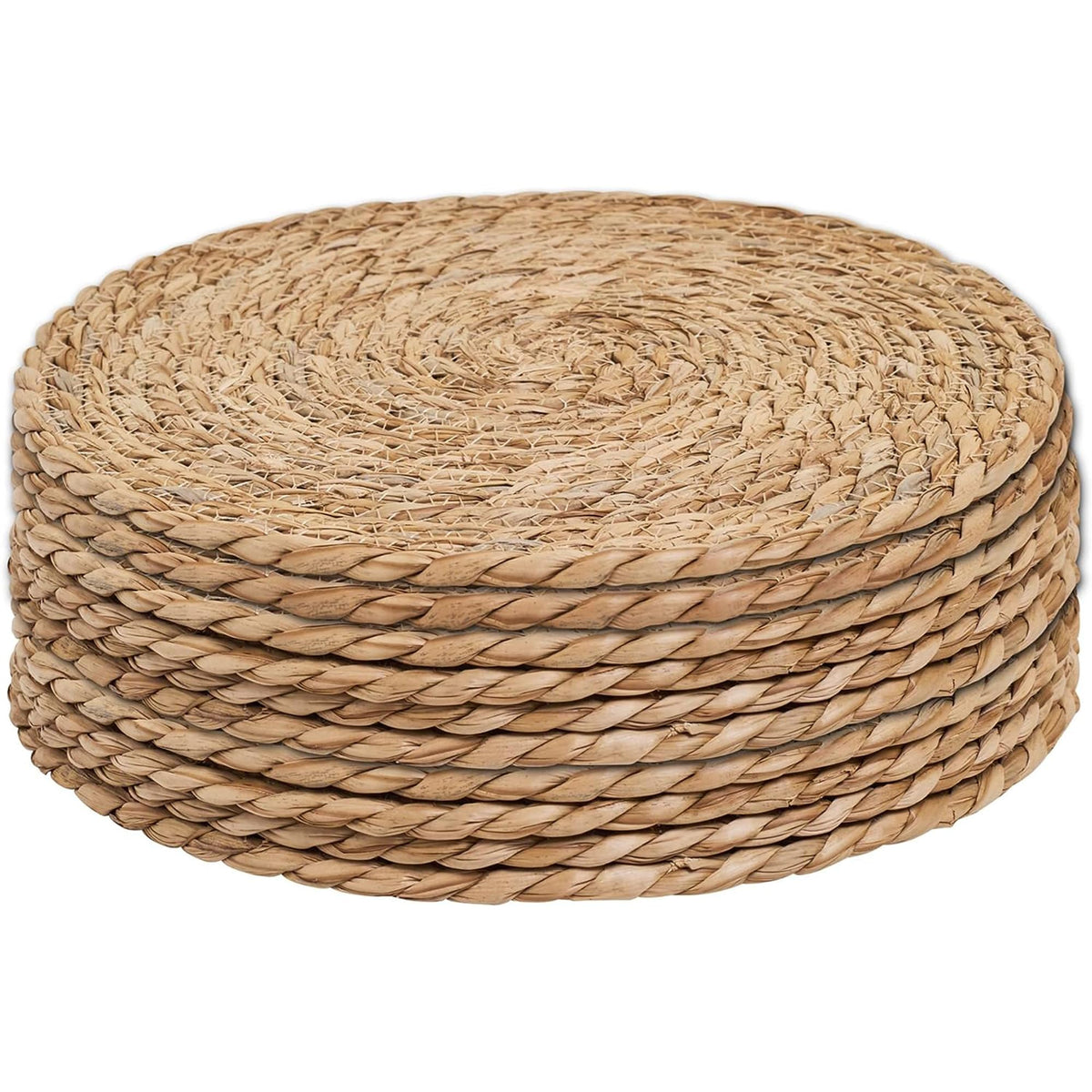 Defined Deco Woven Placemats Set of 10,12" Round Rattan Placemats,Natural Hand-Woven Water Hyacinth Placemats,Farmhouse Weave Place Mats,Rustic Braided Wicker Table Mats for Dining Table,Home,Wedding.