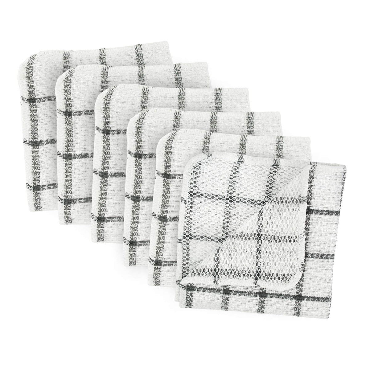 DII Scrubber Dishcloths Collection Windowpane Dishrag Set, 12x12, White/Red Stripe, 6 Piece