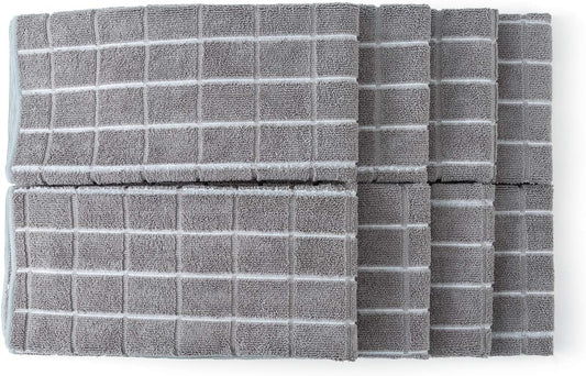 Microfiber Dish Towels - Soft, Super Absorbent and Lint Free Kitchen Towels - 8 Pack (Lattice Designed Gray Colors) - 26 x 18 Inch