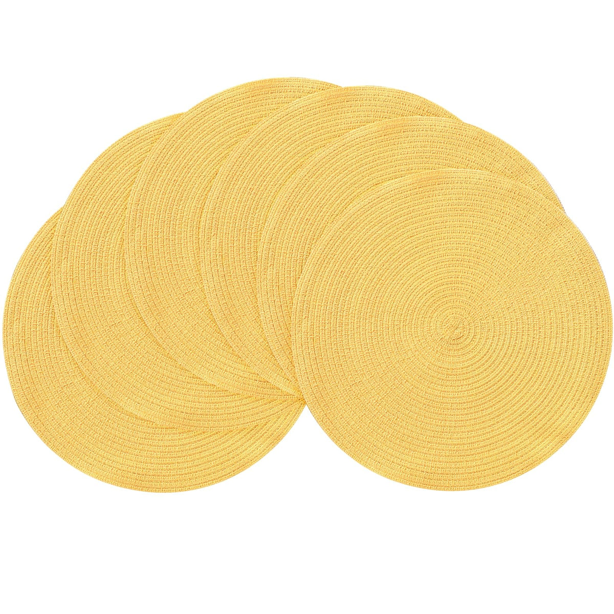 Floroom 15 Inch Round Braided Placemats Set of 4, Washable Heat Resistant Cotton Polyester Circle Place Mats for Kitchen Dining Table - Navy Blue