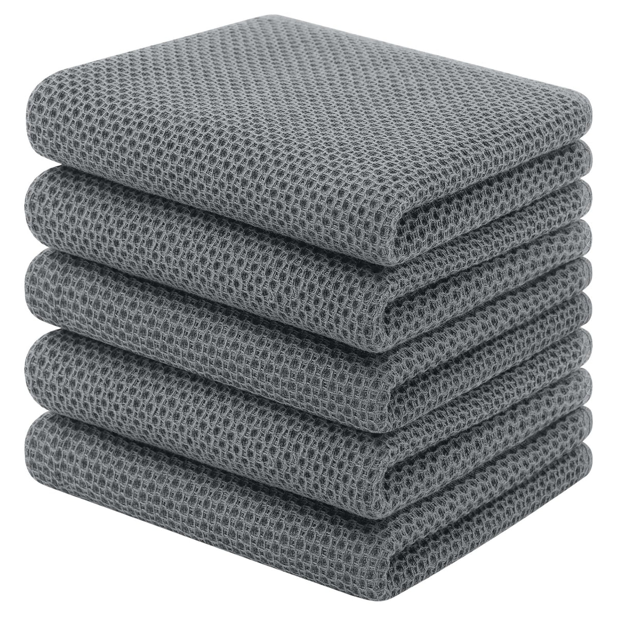 Homaxy 100% Cotton Waffle Weave Kitchen Dish Cloths, 4-Pack, Dark Grey