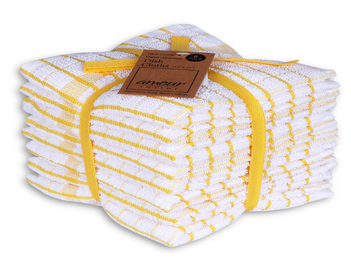 AMOUR INFINI Kitchen Dish Cloths Set of 8 - Ultra Soft, Highly Absorbent, Quick-Drying Terry Cotton Dishcloths 12"x12" Inch Wash & Cleaning Cloths for Kitchen & Dishwashing (D.Grey)