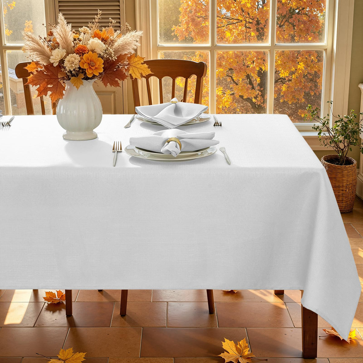 SASTYBALE Rectangle Tablecloth Textured, Beige, 60" x 84"