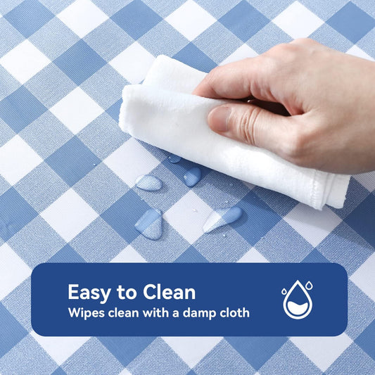Romanstile Gingham Vinyl Tablecloth, Rectangle 54 x 78, Light Blue