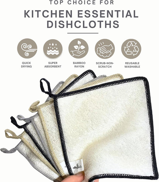 Whiffkitch Dishcloths Kitchen Dishrag Cleaning Scrub Reusable 6pk 6x7in