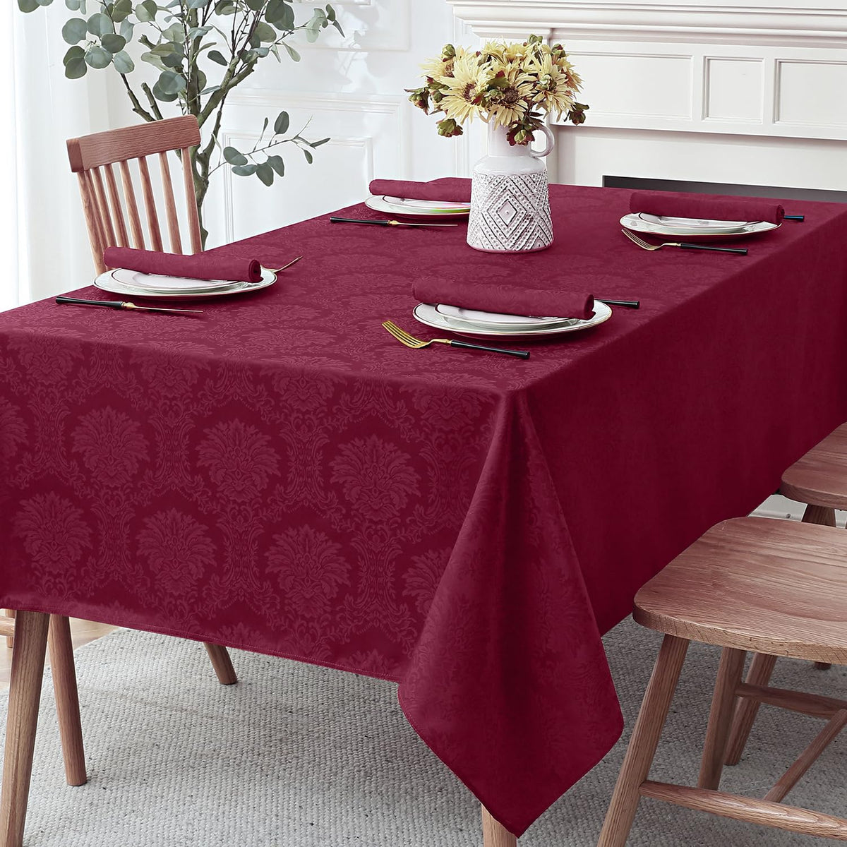 Romanstile Jacquard Rectangle Tablecloth 60 x 120 Inch, White