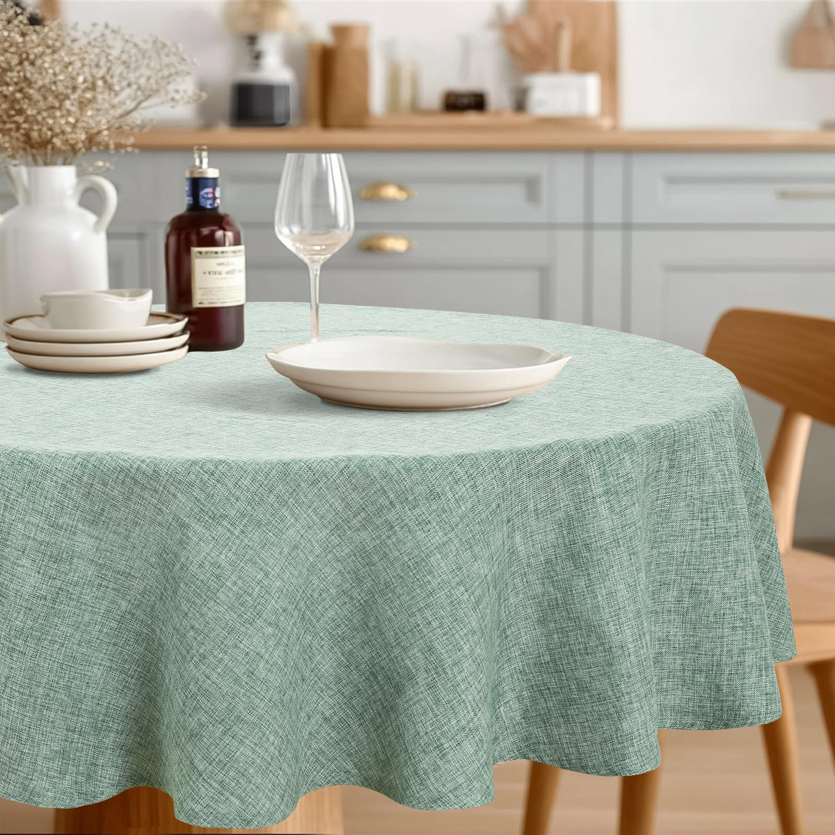 JIUZHEN Faux Linen Rectangle Tablecloth, Wrinkle Stain Resistant Farmhouse Textured Table Cloth Decorative Fabric for Kitchen, Dining, Party, Wedding,Outdoor Use,90 x 132 Inch,Beige