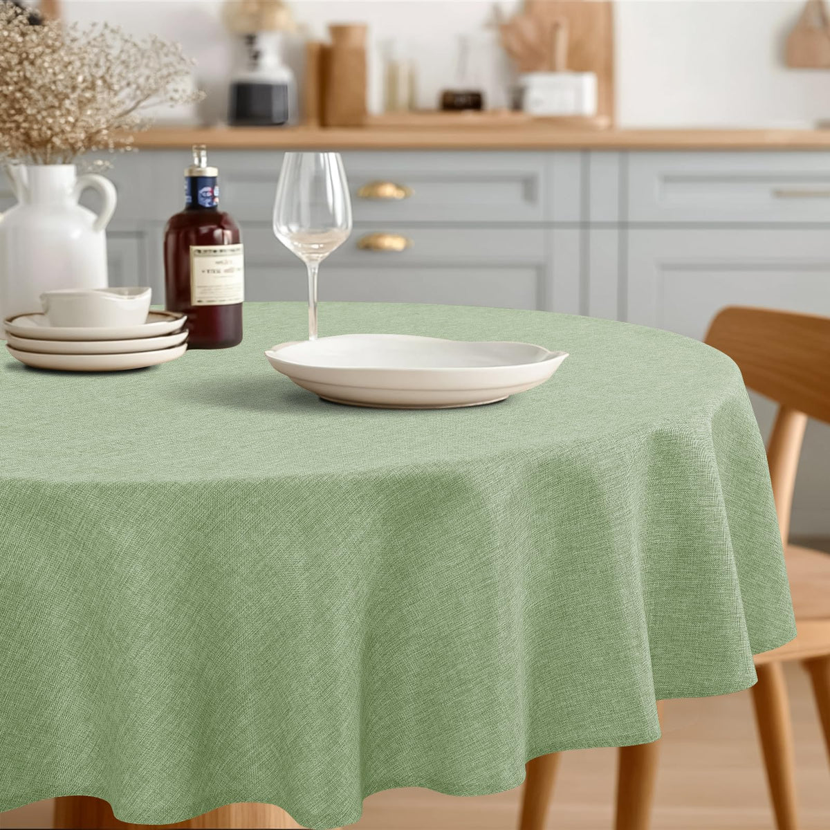JIUZHEN Faux Linen Rectangle Tablecloth, Wrinkle Stain Resistant Farmhouse Textured Table Cloth Decorative Fabric for Kitchen, Dining, Party, Wedding,Outdoor Use,90 x 132 Inch,Beige
