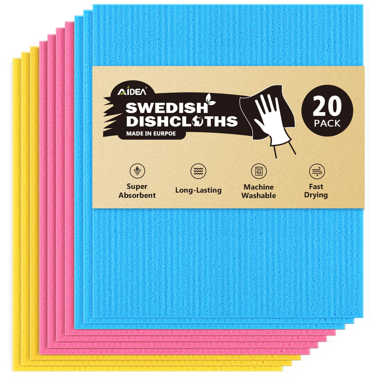 AIDEA Swedish Dishcloths for Kitchen, 20PK, Reusable Paper Towels, 7"×6"