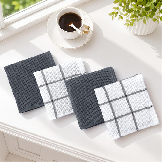 Homaxy 100% Cotton Waffle Weave Kitchen Dish Cloths 8-Pack, Dark Grey
