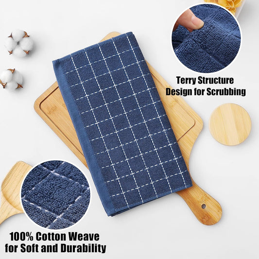 Homaxy 100% Cotton Terry Kitchen Dish Cloths, 6 Pack, Navy Blue
