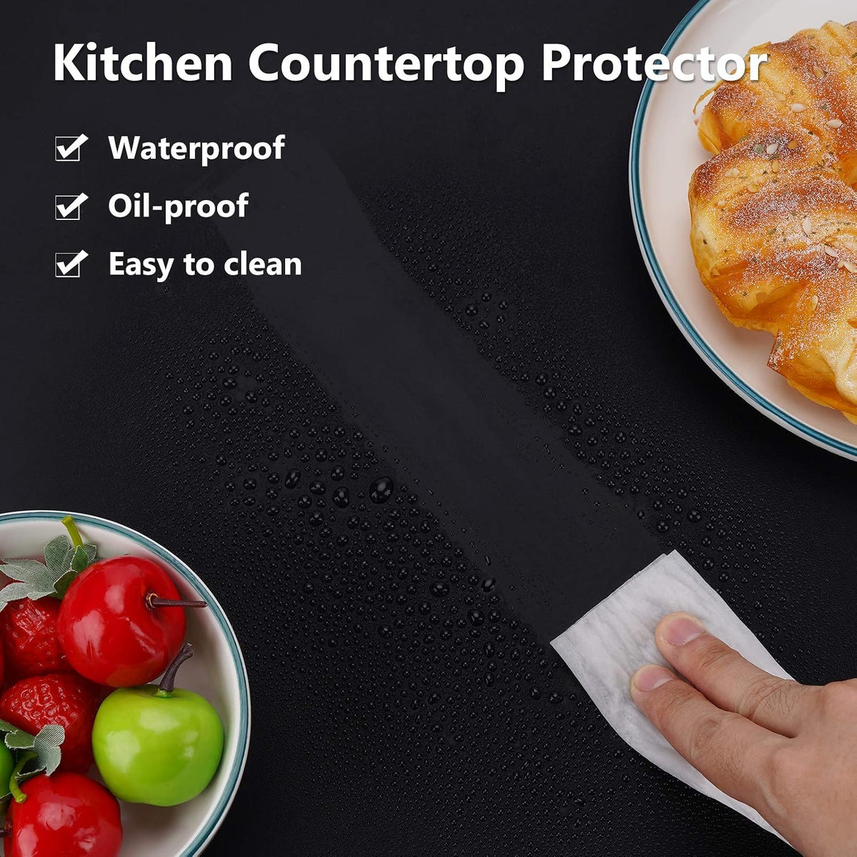 Gartful Silicone Mats for Kitchen Counter, Large Silicone Countertop Protector 25" by 17", Nonskid Heat Resistant Desk Saver Pad, Multipurpose Mat, Placemat, Black