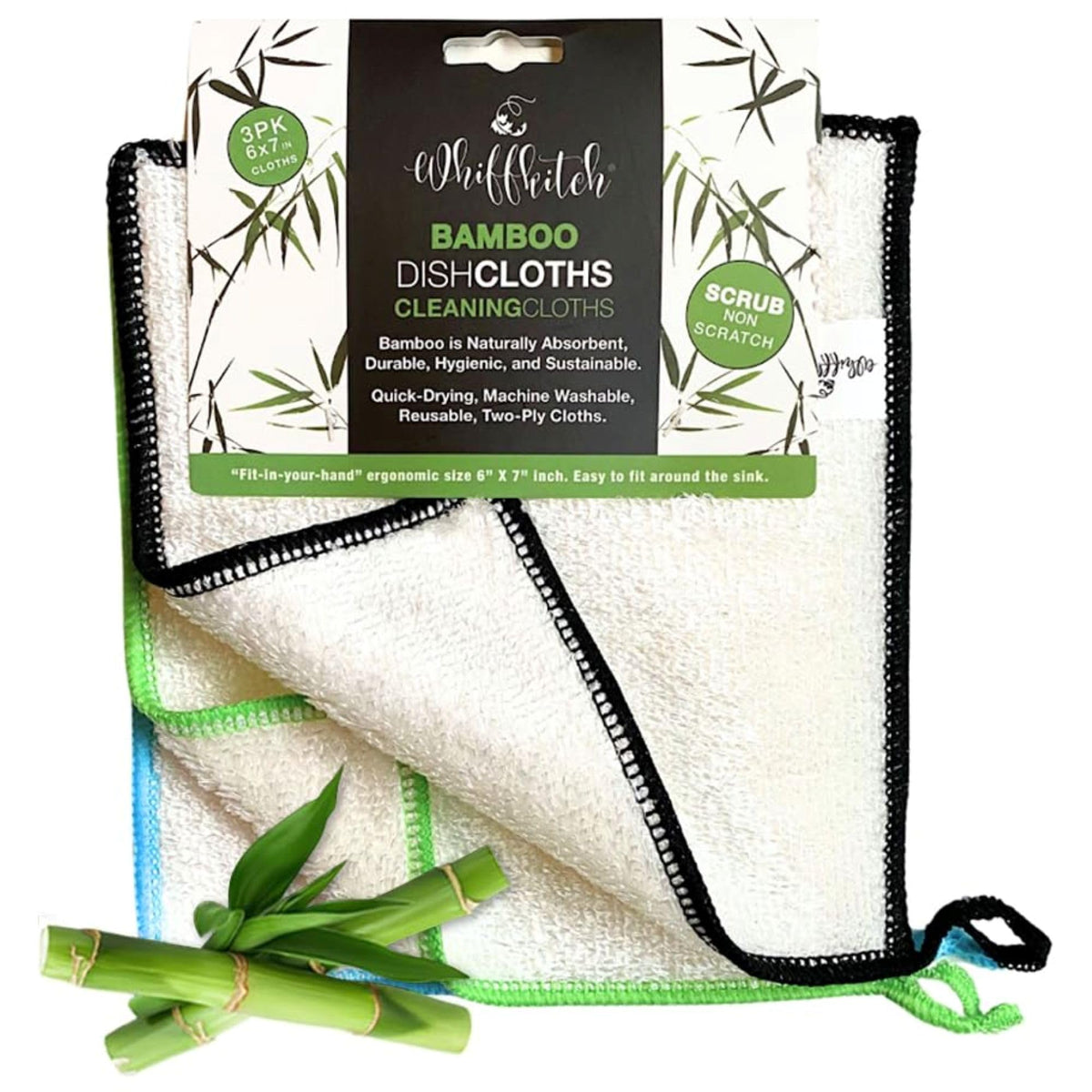 Whiffkitch Dishcloths Kitchen Dishrag Cleaning Scrub Reusable 6pk 6x7in