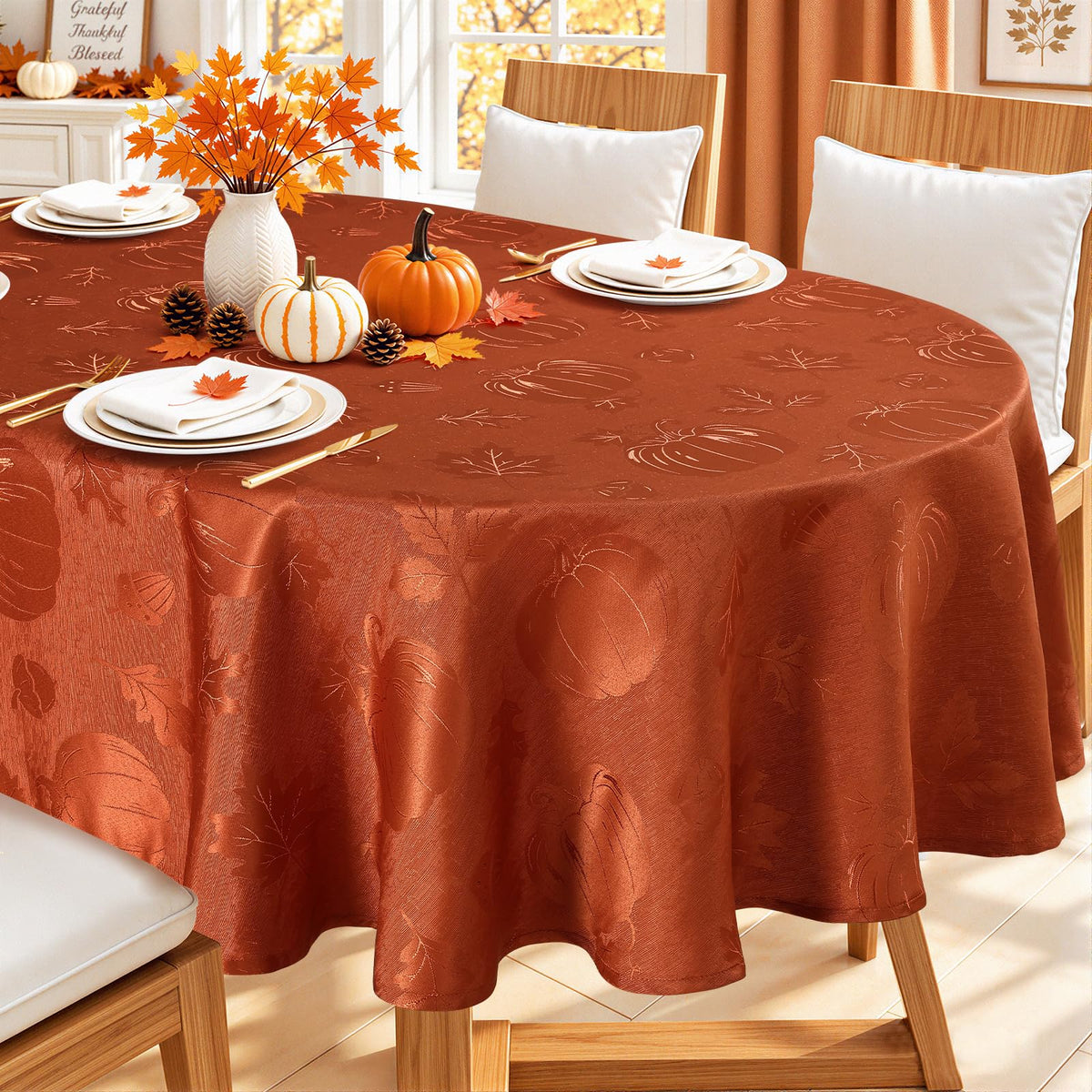 Smiry 60x84 Inch Thanksgiving Jacquard Rectangle Table Cloth for Fall