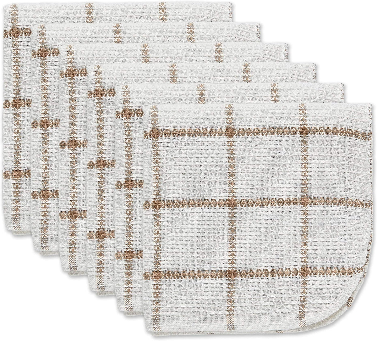 DII Scrubber Dishcloths Collection Windowpane Dishrag Set, 12x12, White/Red Stripe, 6 Piece