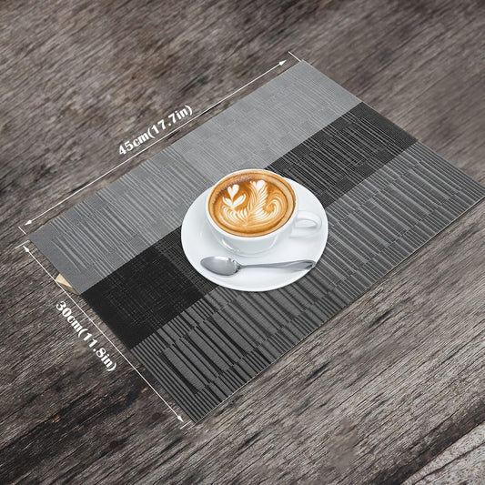 HeloHo Black Placemats Set of 4 Heat-Resistant Washable Place Mats Non-Slip Vinyl Woven Table Mats Wipeable Placemat for Kitchen Dining Table Decoration Indoor Outdoor