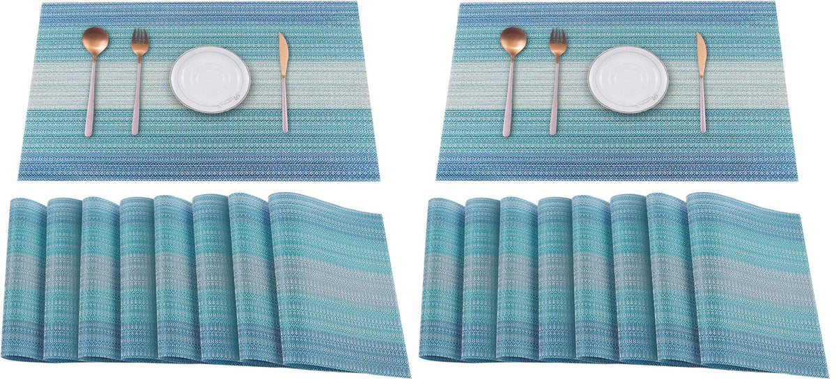 HeloHo Placemats Set of 4,Vinyl Table Place Mats Stain Resistant Foldable Placemats Washable Wipeable Placemat for Kitchen Dining Table Decoration Indoor Outdoor(Blue)