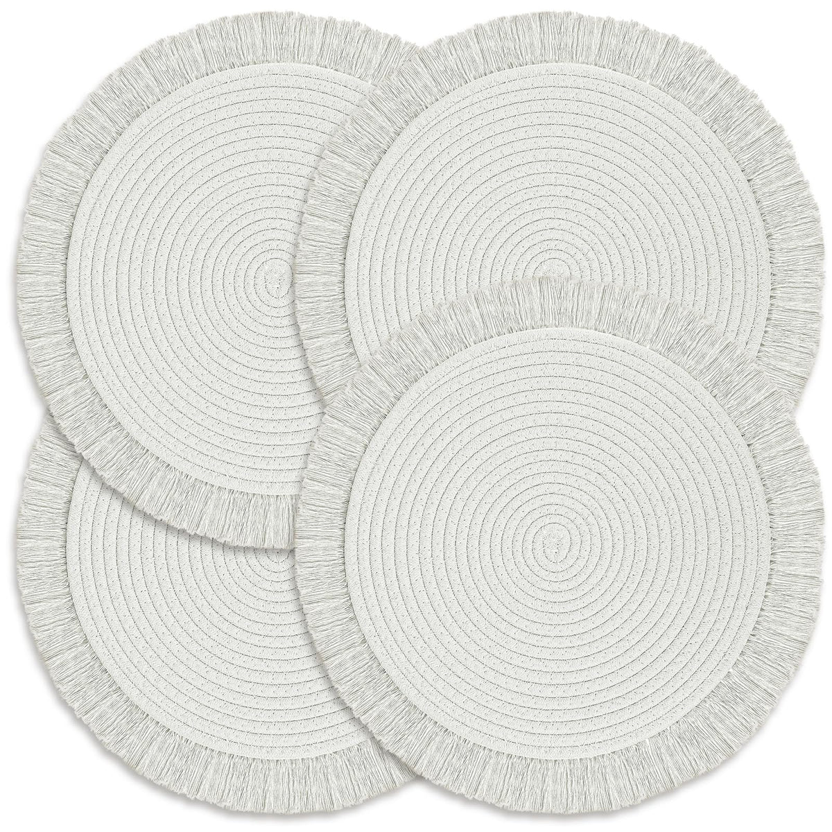 13 Inch Round Cotton Placemat Set of 4 Boho Placemats Table Mats Woven Washable Table Placemats for Fall Kitchen Dining Home Farmhouse Thanksgiving Christmas Decoration Heat Resistant Place Mat