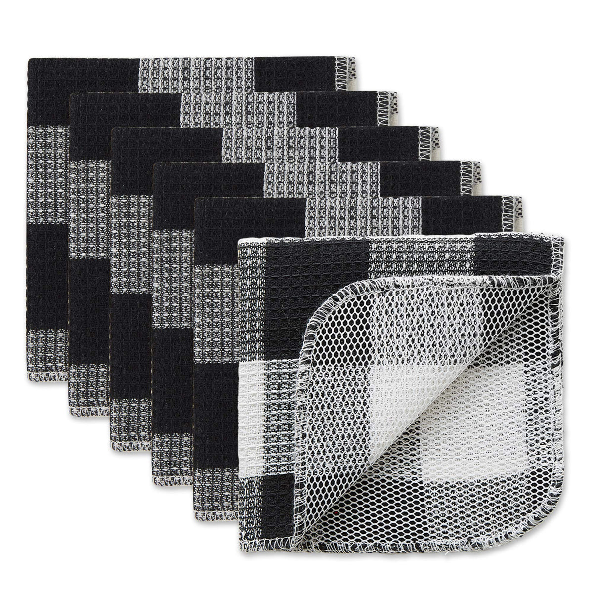DII Scrubber Dishcloths Collection Windowpane Dishrag Set, 12x12, White/Red Stripe, 6 Piece