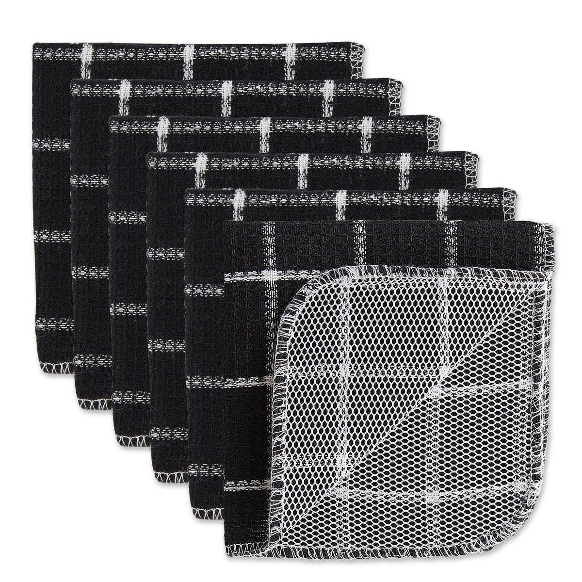 DII Scrubber Dishcloths Collection Windowpane Dishrag Set, 12x12, White/Red Stripe, 6 Piece