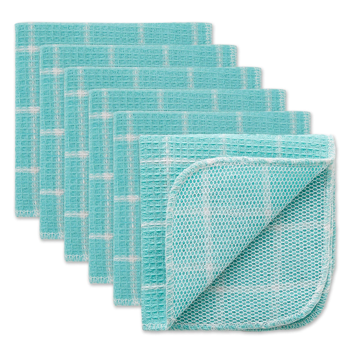 DII Scrubber Dishcloths Collection Windowpane Dishrag Set, 12x12, White/Red Stripe, 6 Piece