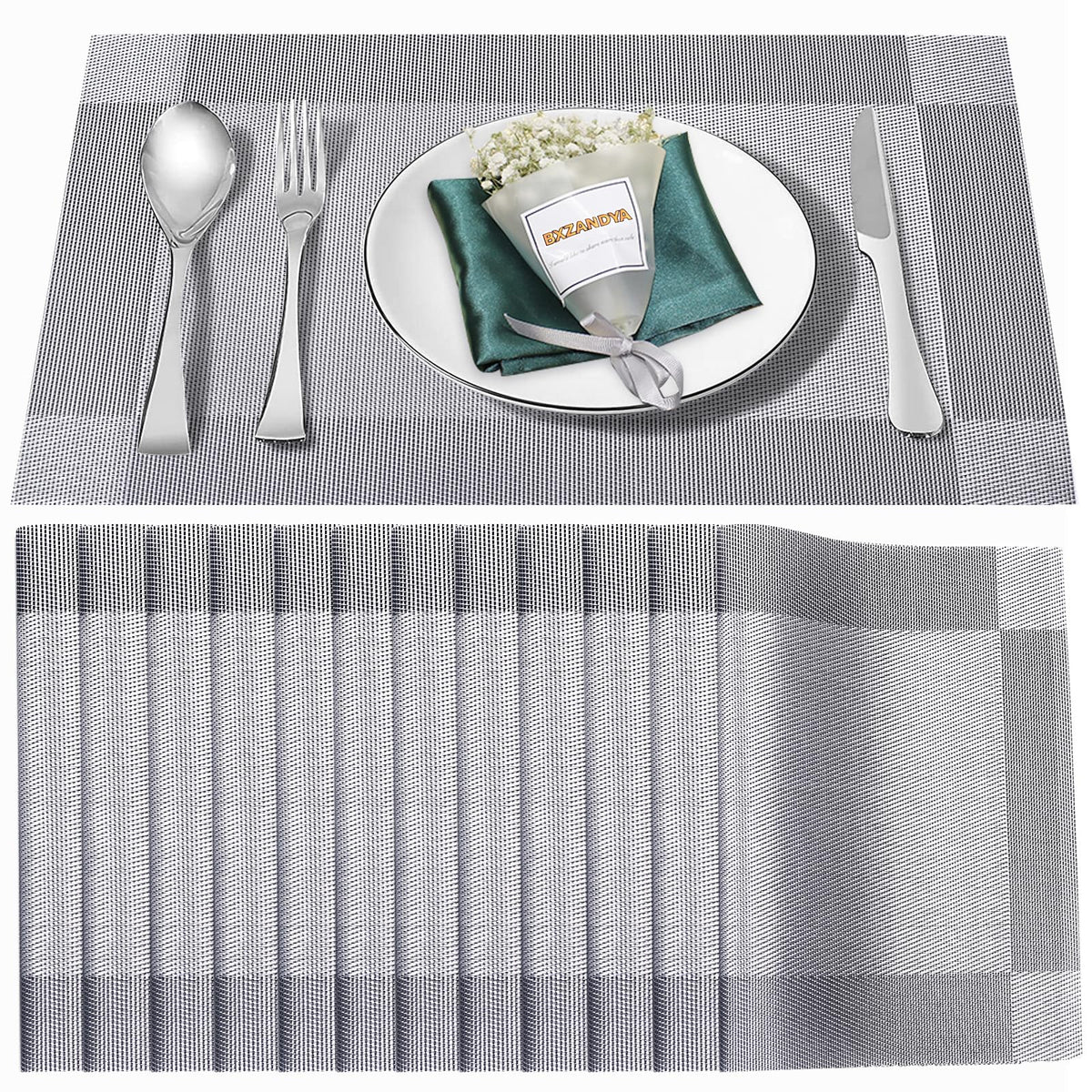 Beige Vinyl Placemats Set of 8,Washable Dining PVC Table Mats