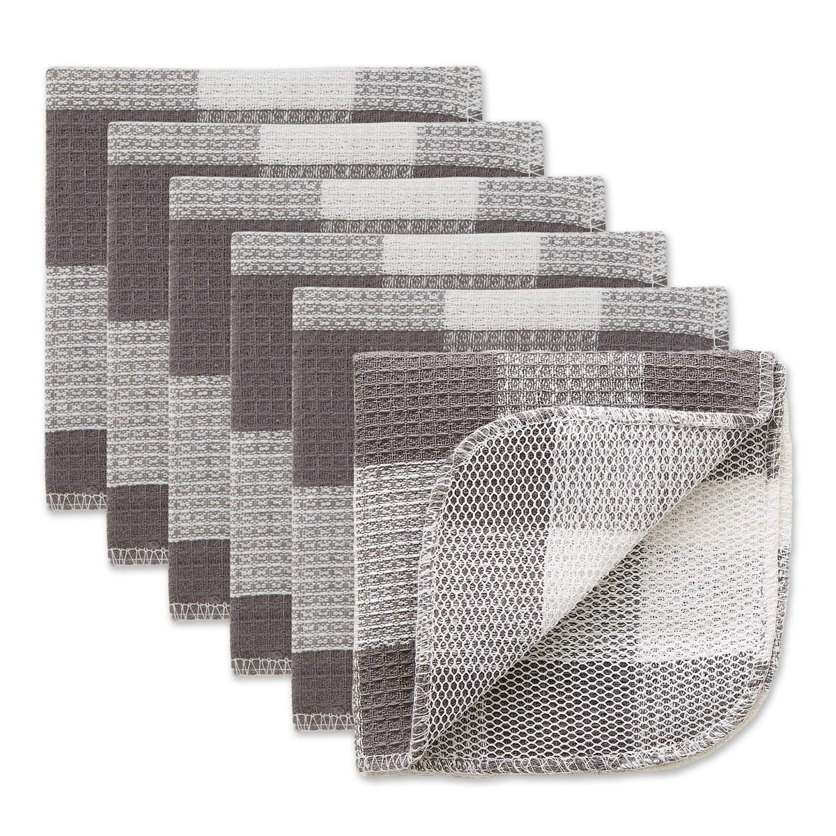 DII Scrubber Dishcloths Collection Windowpane Dishrag Set, 12x12, White/Red Stripe, 6 Piece